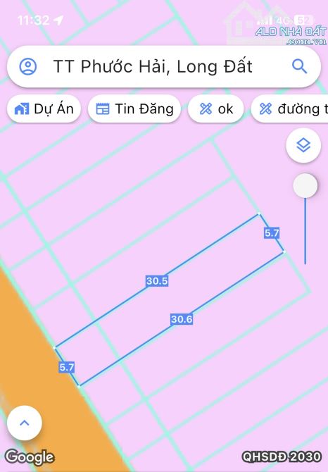 Thị trấn Phước Hải- 173m2-ngang 5,7m sâu 30m- sẵn 80 thổ cư Sổ sẵn, pháp lý chuẩn Giá 1ty3