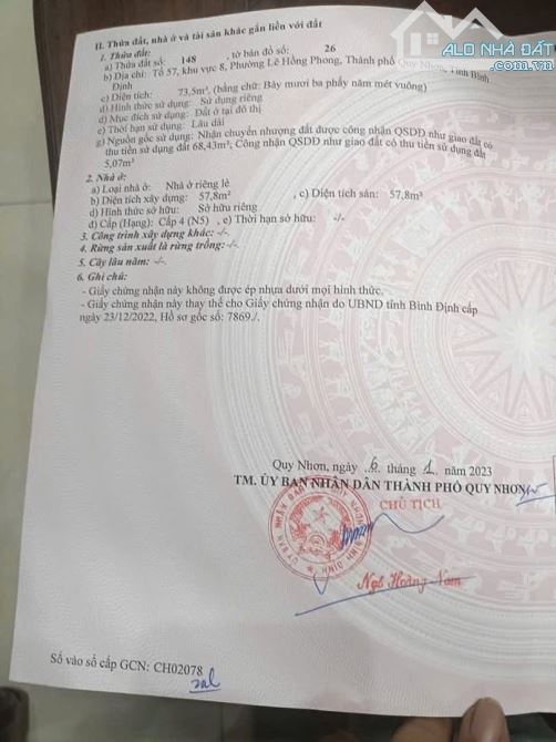 Bán nhà cấp 4 mặt tiền phạm ngũ lão dt 74m2 ngang 5,7m giá 6ty300