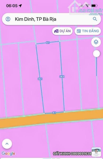 Bán đất phường Kim Dinh,TP Bà Rịa Vũng Tàu - TDT: 253m2 ; Giá bán: 2 tỷ 350 triệu - 1