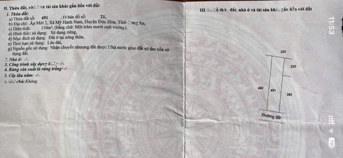 bán nhanh lô đất cho nhà đầu tư lướt sóng ấp mới 2 mỹ hạnh nam 1,250tỷ