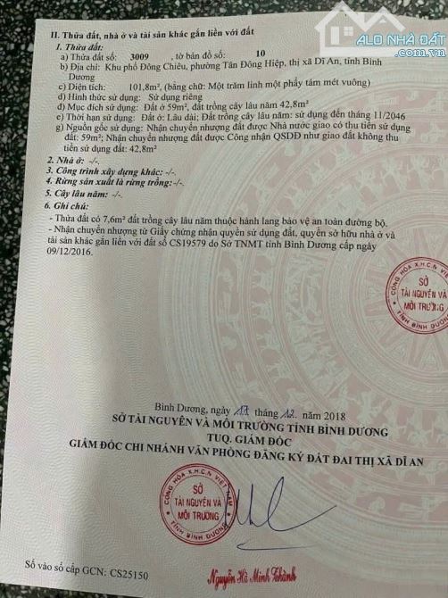 Cần bán lô đất sổ hồng riêng đường ô tô thông tân đông hiệp di an bd