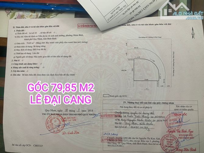 Bán lô góc 2 mặt tiền đg lê đại cang và phan thúc trực LG 18m dt 79,8m2 giá 4ty400