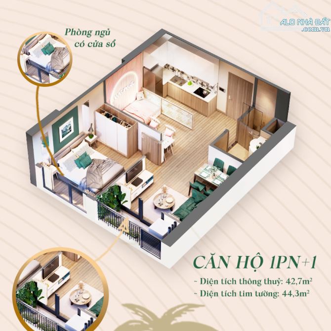 Bán căn hộ 44m2- 1PN+ CC Cao Cấp Galia Yên Sở- full nội thất- View CV Yên Sở- Chỉ 900tr