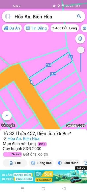 CHỦ GỞI BÁN LÔ ĐẤT (DT: 75M2) SỔ RIÊNG THỔ CƯ 100% ĐƯỜNG OTO 6M P.HOÁ AN. GIÁ CHỈ 1,790 TỶ