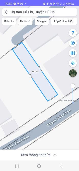 cần bán đất 83,7m² thổ cư 100%, đường Phạm Văn Chèo, Thị Trấn Củ Chi, SHR.