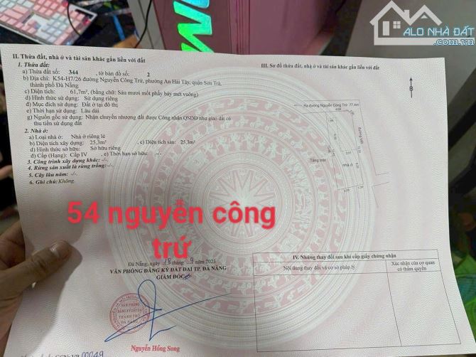 Chính chủ bán lô góc.kiệt 54 nguyễn công trứ.gần trần hưng đạo. Sát sông hàn TP ĐÀ NẴNG