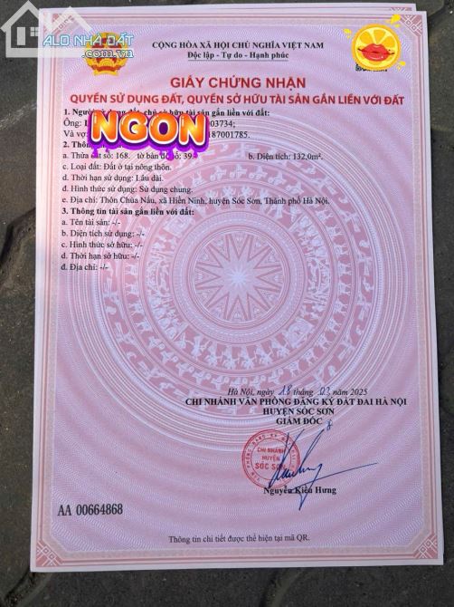Chính chủ gửi bán Lô đất tại chùa nấu Hiền Minh￼