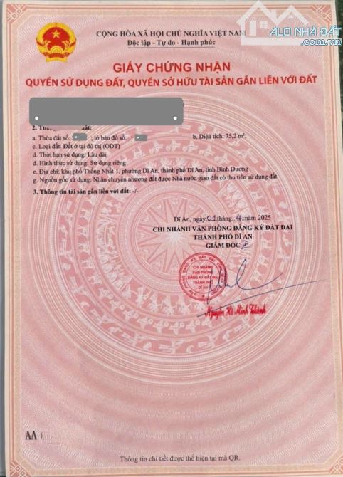 Bán đất 75,2m2 4ty250TL xây Tự Do  KDC Mì Hòa Hợp p.Dĩ An Tp.Dĩ An - 4