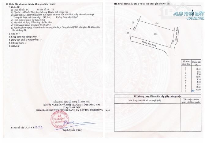 Tôi, Chính chủ bán 1.243m2 Đất Phước Bình, Long Thành