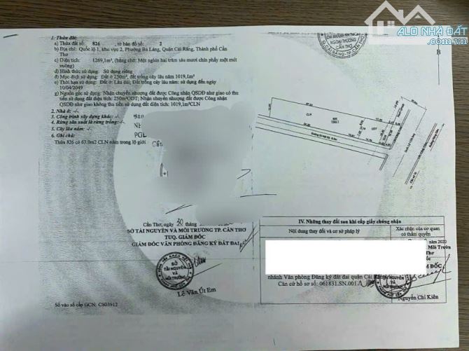 BÁN ĐẤT 23 tỷ 02 MẶT TIỀN QUỐC LỘ 1A VÀ ĐƯỜNG NỘI BỘ 8m, P.BA LÁNG, Q.CÁI RĂNG, CẦN THƠ