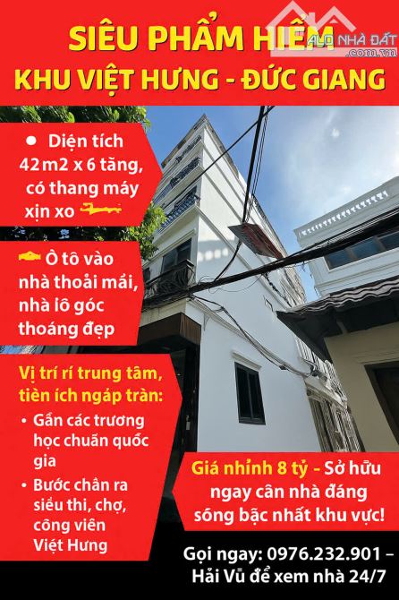 🏡 SIÊU PHẨM HIẾM KHU VIỆT HƯNG – ĐỨC GIANG - 42M - Ô TÔ - THANG MÁY - NHỈNH 8 TỶ