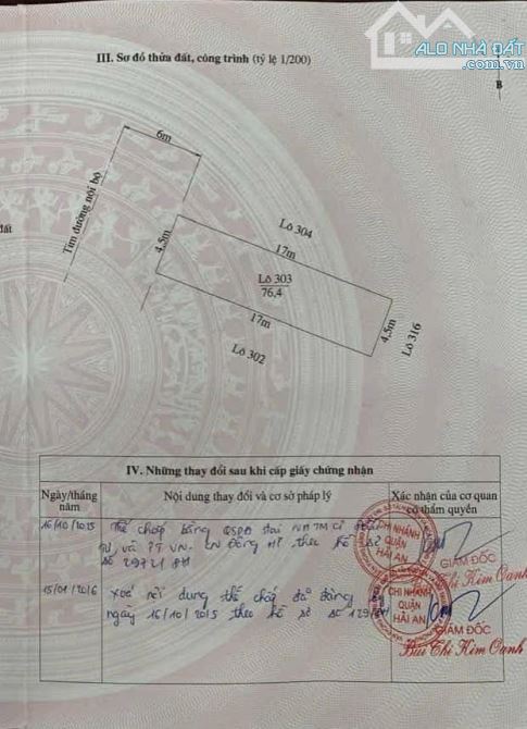 Bán lô đất TÁI ĐỊNH CƯ CÂY LIM ĐẰNG HẢI HẢI AN . Diện tích 76.4m ngang 4.5m hướng tây bắc - 2