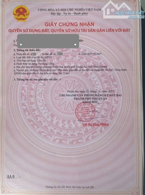 Bán đất 4x11.5m, hẻm QL13 p. Vĩnh Phú kế Bệnh viện QT Hạnh Phúc - 3