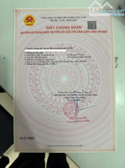Bán đất 191,6m2 mặt tiền đường Vương Thừa Vũ, Phường Thuỷ Phương, Hương Thủy, TP Huế - 6