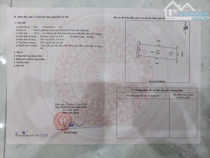 BÁN ĐẤT MẶT ĐƯỜNG 15M KHỐI 6 QUÁN BÀU TP VINH