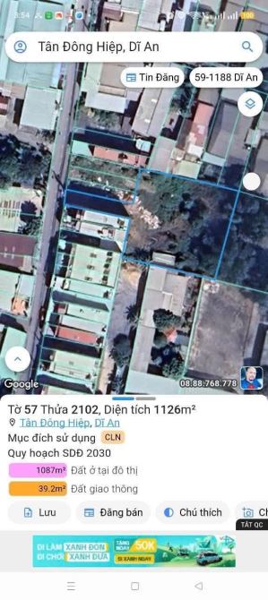 BÁN MT TRẦN THI XANH GẦN TTYT DĨ AN, DT 1125M2 GIÁ 13.5 TI CÓ 160M2 THỔ CƯ
