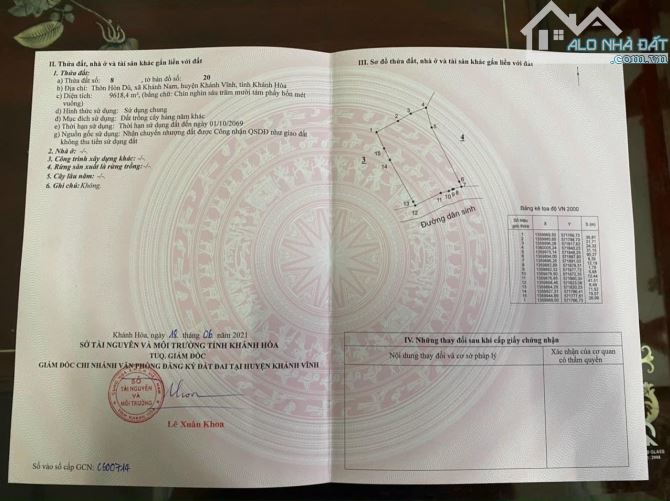 Bán đất đẹp thôn Hòn dù , xã Khánh Nam , Huyện Khánh Vĩnh Diện tích: 1,1 hecta ( ngang 80m - 5