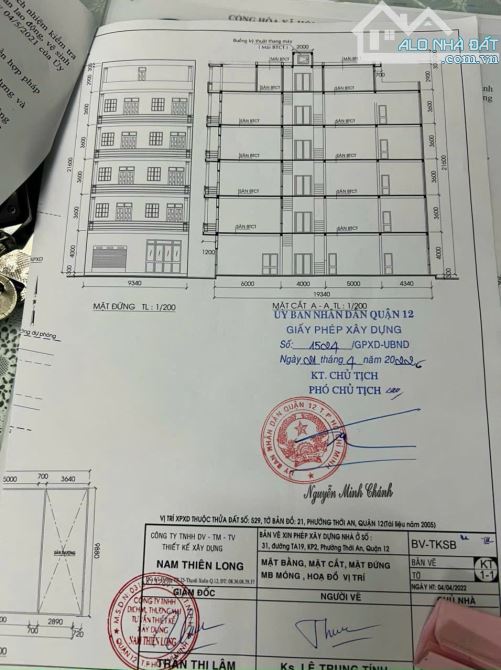 Mt Nguyễn thị Kiêu - Thới An -Q12 . Dt: 9.4x35m . Gpxd : hầm 6 lầu