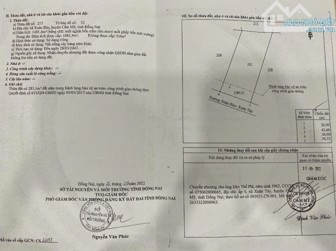 Bán lô đất mặt tiền đường nhựa 1500m2 Xuân Bảo cẩm mỹ - 2