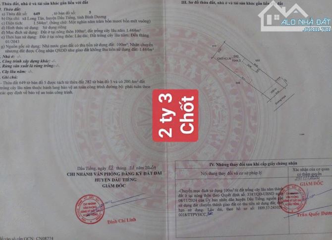 BÁN 02 LÔ MT NHỰA NHÁNH DT, LONG TÂN, DẦU TIẾNG, DT:40x76, TC400M2, SHR, GIÁ TỔNG 4,6 TỶ - 3