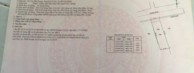 LÔ ĐẤT NGANG 8 DÀI 3 240m2, Tỉnh lộ 2 gần chợ Tân Phú Trung, xây tự do, Sổ riêng,1 tỷ 8.