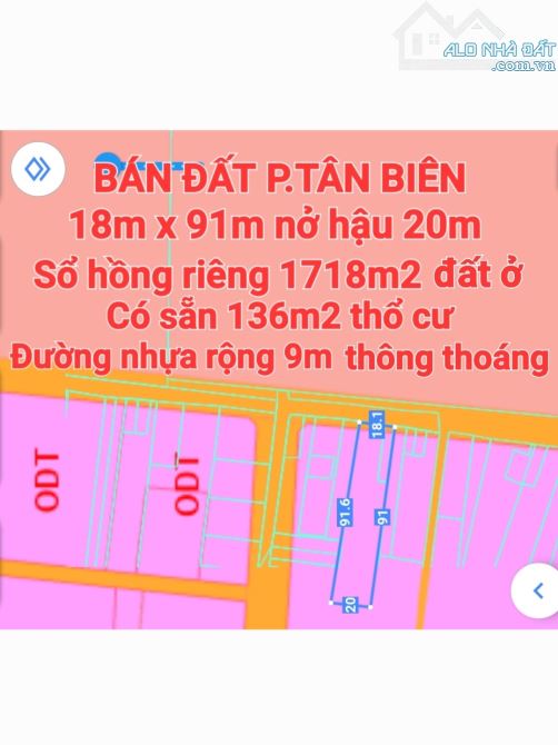 BÁN RẺ 1718m2 NHÀ ĐẤT TÂN BIÊN, SỔ HỒNG RIÊNG THỔ CƯ ĐƯỜNG NHỰA RỘNG 9m THÔNG (D305)
