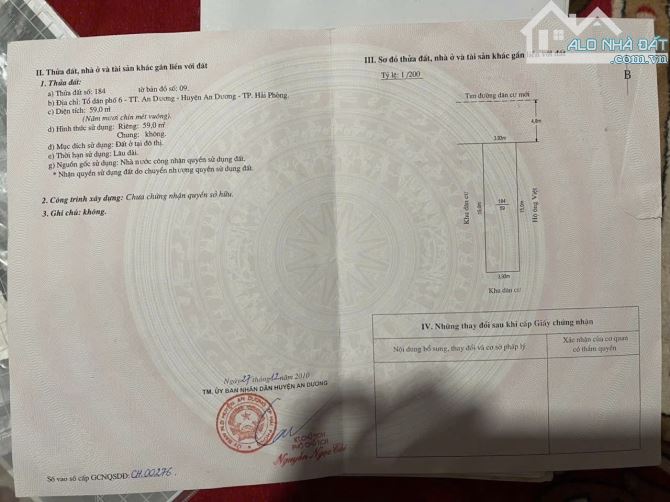 Bán 59m2 đất tổ 6 Quận An Dương