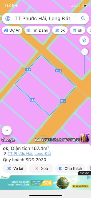 Tt Phước hải-đi bộ ra biển,dt:167m2- ngang gần 12m sâu vô 14m- full thổ cư-sẵn nhà nhỏ-4tx - 4