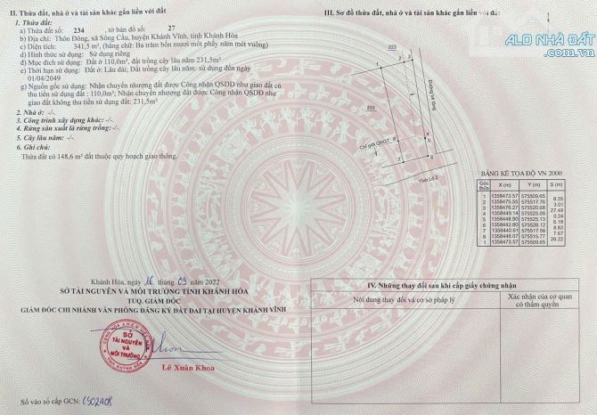 Bán lô 2 mặt tiền tỉnh lộ 2 , thôn Đông, Sông Cầu, huyện Khánh Vĩnh giá chỉ 3tr/m2 - 3