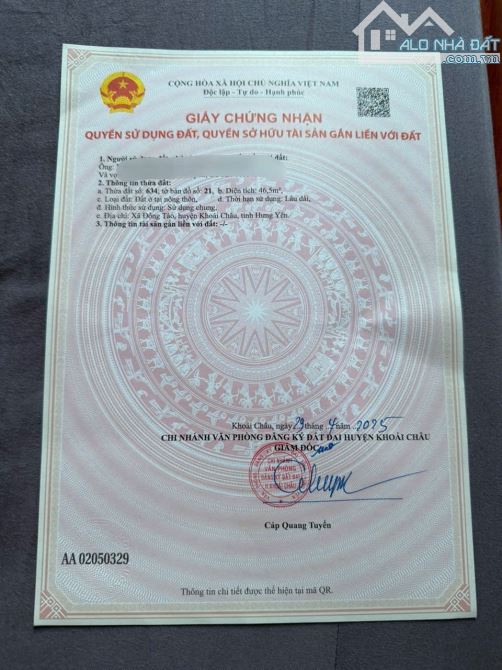 Bán 46m Trục chính thôn Đông Tảo. Đường 6m oto tránh .Giáp trường cấp 1,2 . Chợ đầu mối ., - 5
