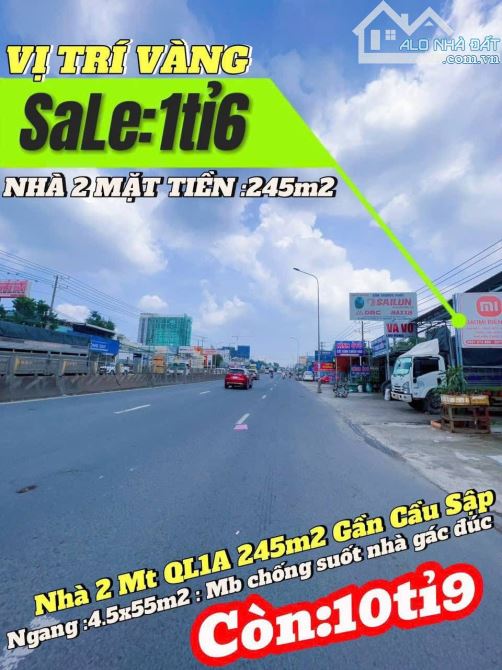 HẠ GIÁ GẤP 12tỉ5 👉10tỉ Bán Nhà 2 MT trước sau QL1A 245m2 gần cầu sập
