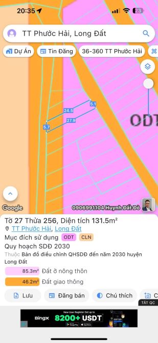Thị trấn Phước Hải, 131m2-5,7m mặt tiền sâu 27m, 2 mt trước sau-60 thổ cư-giá 780tr