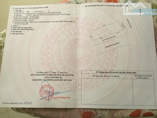Cần bán lô góc đẹp 2 mặt tiền 182m2 Tôn Đản và Cao Sơn Pháo, Hoà An, Cẩm Lệ, Đà Nẵng