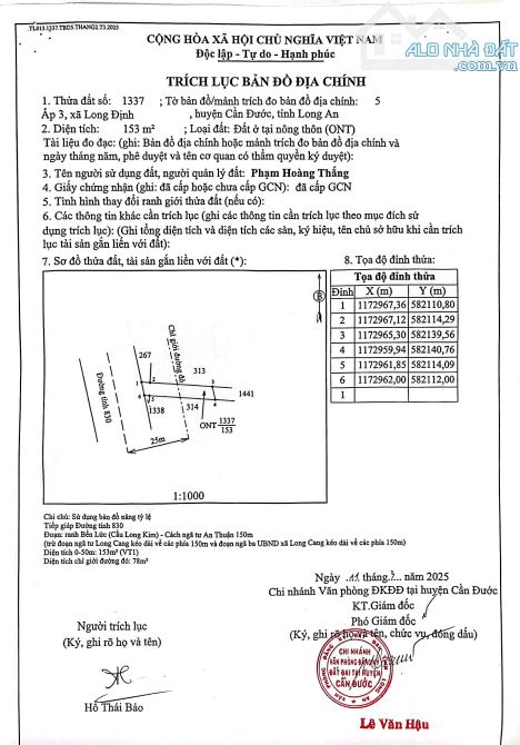 Đất bán Mặt Tiền đường Tỉnh 830, DT 351m2, tại Long Định, Cần Đước, Long An. Giá 4 Tỷ 250 - 1