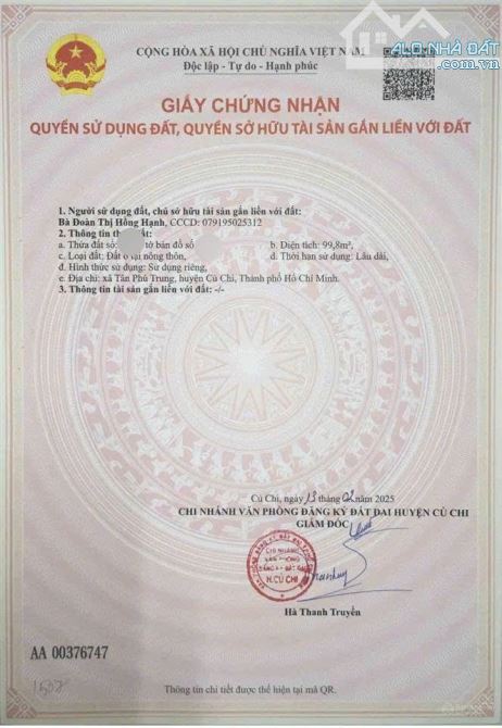 Cần bán 820tr cho lô đất đẹp 99m2 full thổ cư ở Tân Phú Trung, sổ hồng riêng - 3