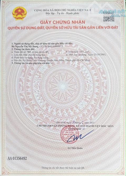 Bán 3 sổ đất .Diện tích 1500m/ sổ. Kênh trung ương. Xtt hóc môn
