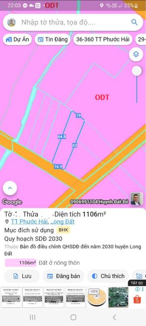 Bán lô đất 1.100m2 sẵn 160m tc ngang 17m mặt tiền nhựa TT PHƯỚC HẢI. LONG ĐẤT.đi biển 10p - 2