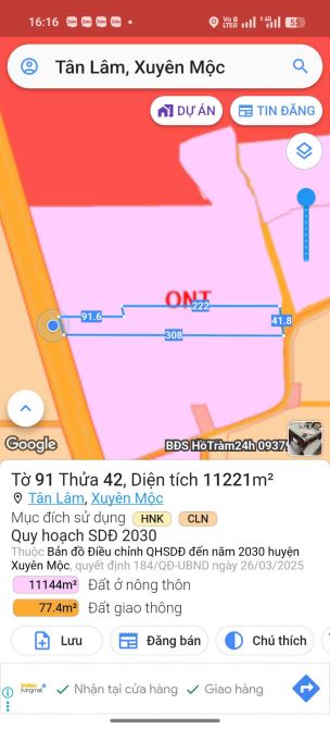 BÁN MẶT TIỀN 328 TÂN LÂM, XUYEN MỘC BÀ RỊA VŨNG TÀU, DY 1.1 HÉC GIÁ 38 TỈ, FULL HỒNG - 3