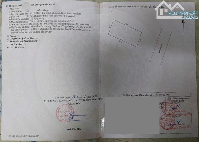 200m - có 140m đất ở - tại TP Hoà Bình. mặt tiền bám đường QL6 - giá 3,x tỷ - 4
