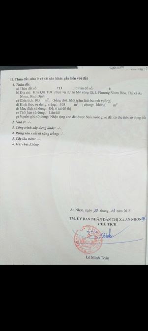 Cần bán gấp lô đất mặt tiền Nhơn Hòa, An Nhơn.