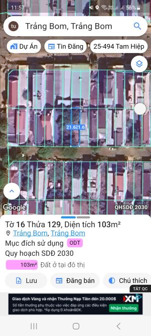 Bán 2 lô đất sau bưu điện trảng bom 1/ Lê Đại Hành