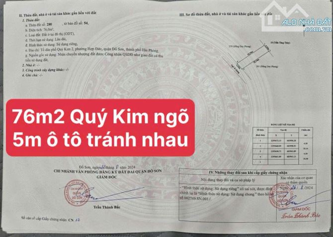 Bán đất tuyến 2 Quý Kim, Đồ Sơn, 76m2, mt 4,2m giá 1650