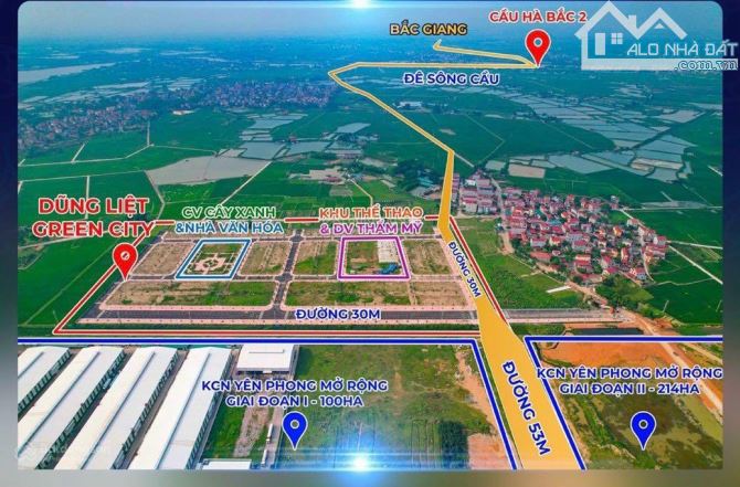BÁN ĐẤT DỰ ÁN DŨNG LIỆT GREEN CITY CẠNH KCN YÊN PHONG MỞ RỘNG - 100M2 - 2,5 TỶ - 1