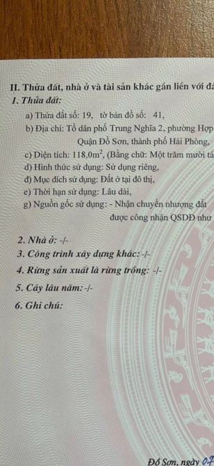 Chính chủ gửi bán lô đất 118m2 tại Trung Nghĩa Hợp Đức Đồ Sơn Hải Phòng. - 2