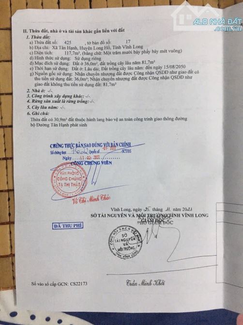 Nền 650 triệu Nền đường Tân Hạnh, gần cầu Kho đường tránh QL1A và chợ Hàn Thẻ, TP Vĩnh Lon - 2