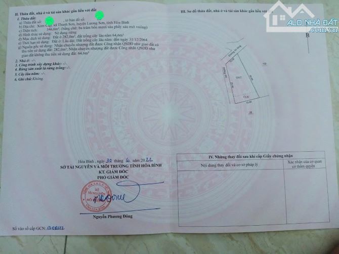 Cần bán gấp lô đất 346m - có 282m đất ở -  lô 2 mặt tiền tại xã Thanh Sơn - giá 2,x tỷ - 6