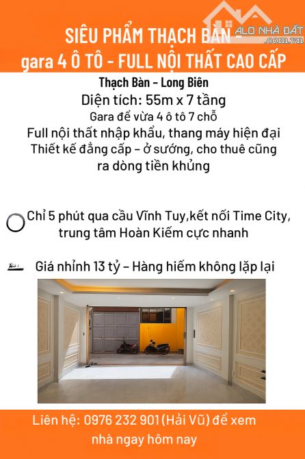 SIÊU PHẨM THẠCH BÀN - GARA 4 Ô TÔ - FULL NT CAO CẤP - 6 TẦNG THANG MÁY - NHỈNH 13 TỶ