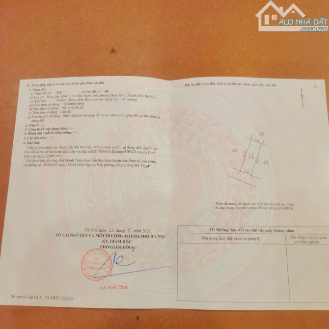 BÁN ĐẤT TRÔI - HOÀI ĐỨC - HÀ NỘI - 37,6m2 - GÍA TỐT NHẤT KHU VỰC - 2