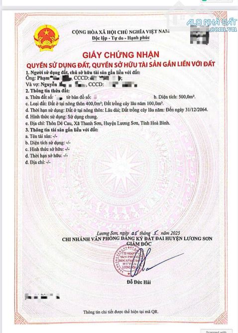 Cần bán S500m - có 400m Đất ở - Hàng phân lô - Lương Sơn - chỉ 2,x tỷ - 2
