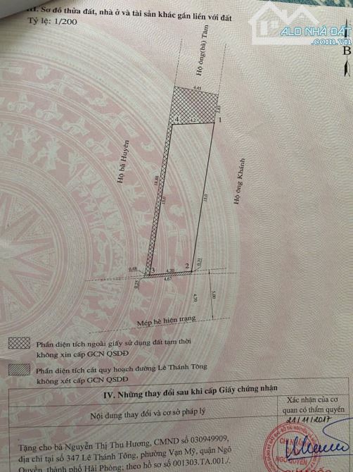Bán đất tặng nhà mặt đường Lê Thánh Tông gần kho 3 Lạc Viên (C487)  D.tích: 81,4m (ngang 4 - 3